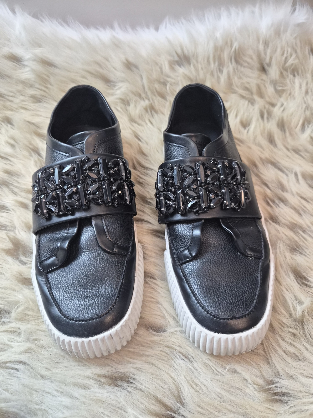 Karl Lagerfeld Embellished Black Leather Slip-On Sneakers Women's 9M